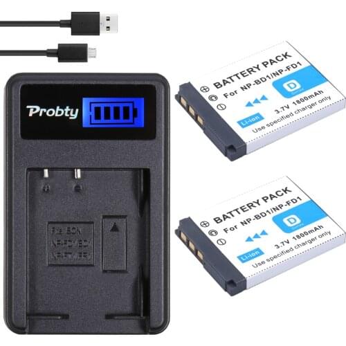 2Pcs Probty NP-BD1 NP BD1 Battery + LCD Charger For Sony Cyber-shot DSC-G3 DSC-T2 DSC-T70 DSC-T75 DSC-T77 DSC-T90 DSC-T200 T300