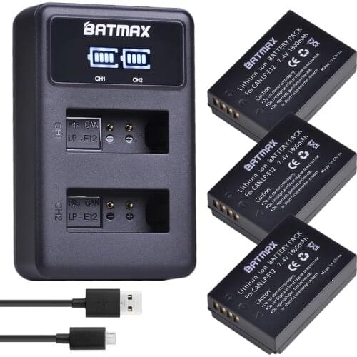 3Pcs LP-E12 LPE12 LP E12 Camera Battery + LED USB Dual Charger for Canon M 100D Kiss X7 Rebel SL1 EOS M10 EOS M50 DSLR camera