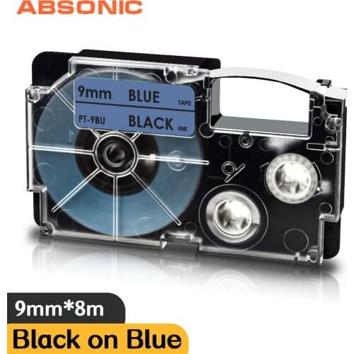 Absonic 9mm Printer Ribbon for Casio XR-9WE XR-9BU Black on White Blue 3/8" Compatible for KL-60 KL-8100 KL-7000 Label Printer