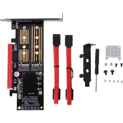 PCI-E 3.0 X16 to M.2 SSD PCIE to M2 Adapter Raiser M Key B Key mSATA 2x7Pin SATA Port NVME M2 SSD AHCI mSATA 3in1 Riser Card