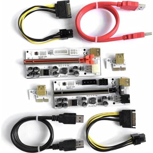 VER010-X USB 3.0 PCIE Riser Card White pci Express 1X to 16X Adapter SATA Power Adapter Cord Wire with Indicator Light for Miner