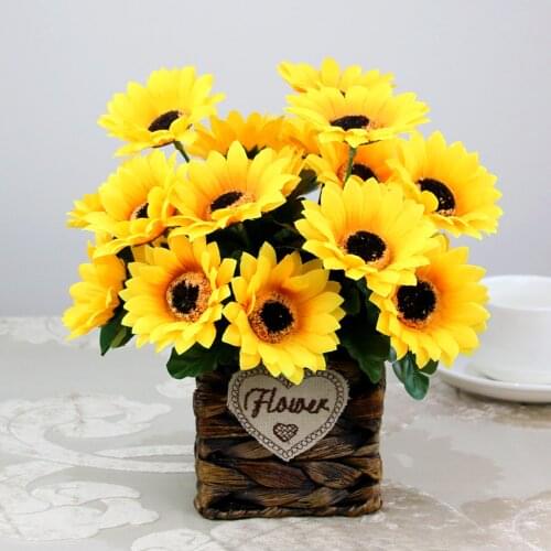 Artificial Silk Flower Sunflower Bouquet Vivid Daisy for Wedding Decoration 7 Heads 30cm Home Garden Table DIY Fake Flower Plant