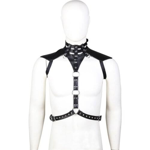 Fetish Men Gothic Leather Harness Crop Tops Punk Rave Party Male Body Bondage Clothes Shoulder Chest Harness Belts for BDSM Gay