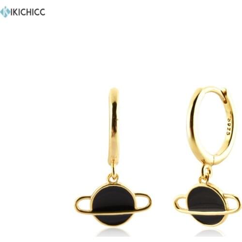 KIKICHICC 925 Sterling Silver Gold Black Enamel Globe Charm Drop Earring Dangle Piercing Pendiente Clips Jewelry For Women