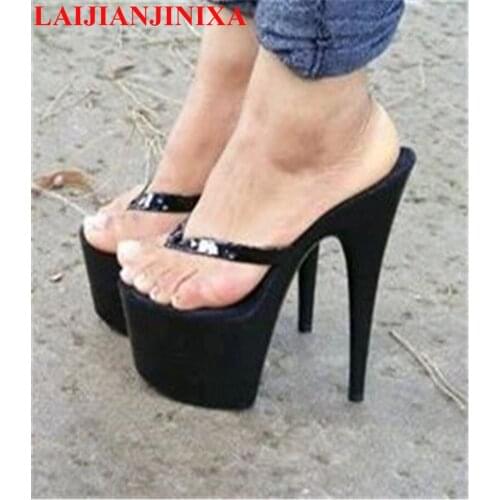 LAIJIANJINXIA New Stylish 20cm High Princess Womens Shoes Party Slippers Sexy High Heels Flip-flops Pole Dancing Shoes