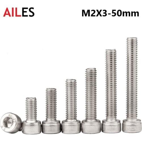 M2 A2-70 304 Stainless Steel Allen Hexagon Hex Socket Cap Head Screws Bolt DIN912 M2x3 4 5 6 7 8 10 12 20 25 30 35 40 45 50mm