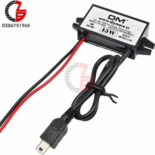 Mini USB DC-DC 12V to 5V 3A 15W Dual Converter Step Down Power Adapter for Car Over Voltage Current Heat Protection