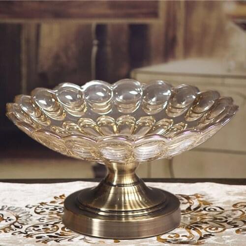 Fashion quality brass Crystal glass Plate luxury fashion home ktv fruit plate decoration candy plate dish European style