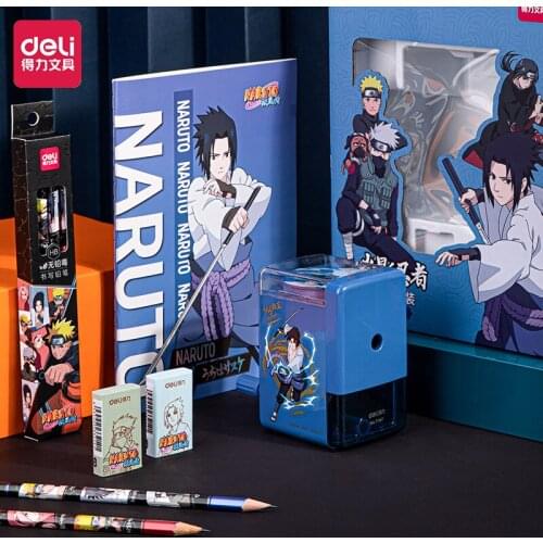 Deli Stationery Set Naruto Pencil Sharpener Eraser Notebook Set Kawaii Japanese Stationery Cute School Supplies for Kids Gift