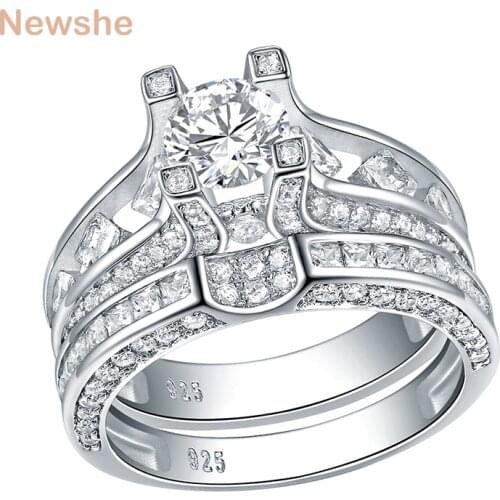Newshe Wedding Ring Sets Classic Jewelry Genuine 925 Sterling Silver 1.25 Ct Round Cut AAA CZ Engagement Rings For Women JR4661