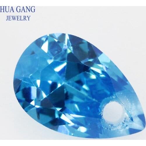 Single Hole AAAAA Pear Shape Brilliant Aqua Blue Cubic Zirconia Stone For Jewelry Making 4x6~15x20mm High Quality CZ Beads