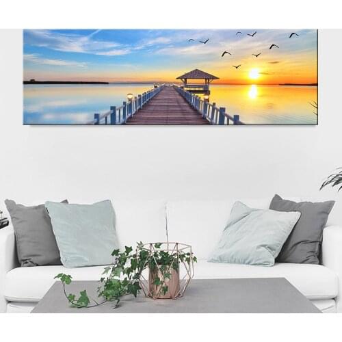 Landscape Prints Canvas Paintings Sunset & Sunrise Sky Pier Nordic Sea View Wall Art Print Pictures Living Room Decor