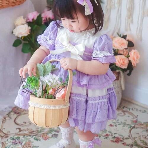 2PCS Summer Vintage Princess Spanish Lolita Turkey Ball Gown Bow Short Sleeves Dress For Baby Girls Easter Birthday Party 0-7Y