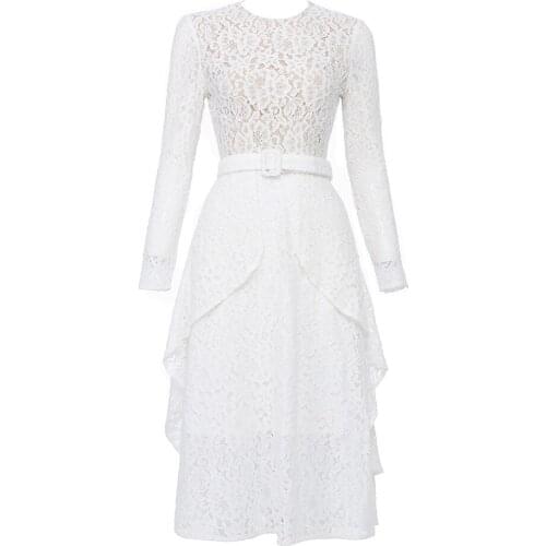 2021New White Women Dress Sexy Lace Long Sleeve O Neck Fashion Party Long Dress Club Elegant Celebrity Ladies Clothes
