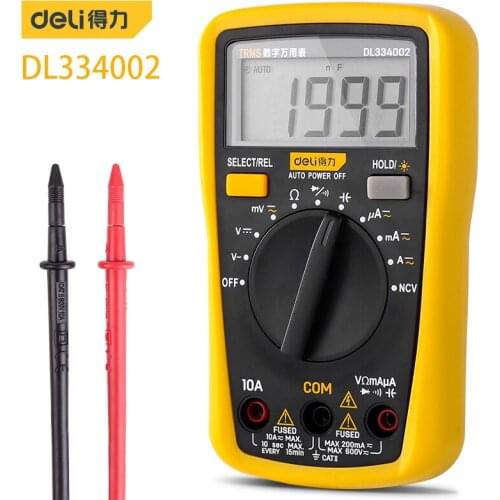 Deli DL334002 Handheld Multimeter Digital Multimeter Auto Range Overload Protection Maximum Display 1999 Lntelligent Anti-Burn