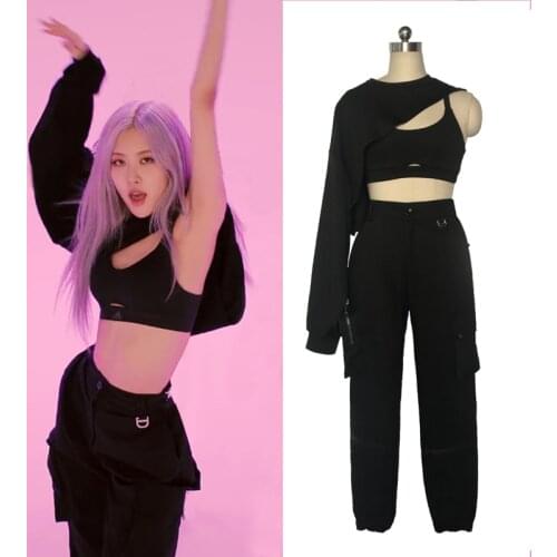 Rave Kpop Outfit Black Jazz Dancer Outfit Stage Costume Korean Girl Group Hip-Hop Street Dance Wear Cheerleader Clothes JL3465