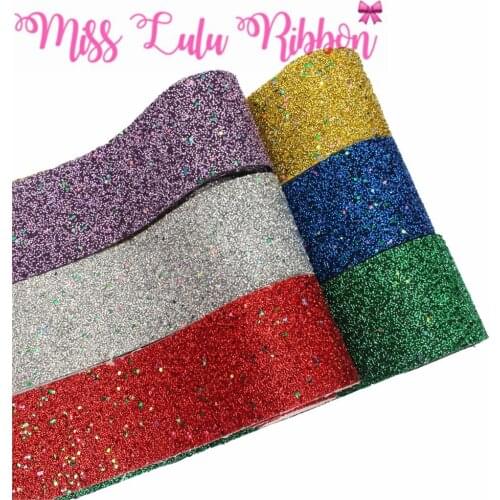 3"75mm Christmas Series Shiny Glitter Leather Fabric Ribbon Red Green Solid Color DIY Tree Decor Bowknots Making 25yards/roll