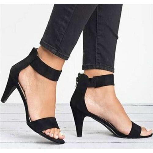 Women Sandals Pumps Sandals Thin High Heel Open Toe Zipper Suede Leopard Platform Office Ladies Sandal Shoes Sapato Feminino