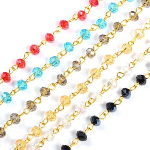 6mm Rondelle Faceted Abacus Glass Beads Chains Golden Color for Necklaces Bracelets Anklet Making DIY Jewelry Findings 39.3"