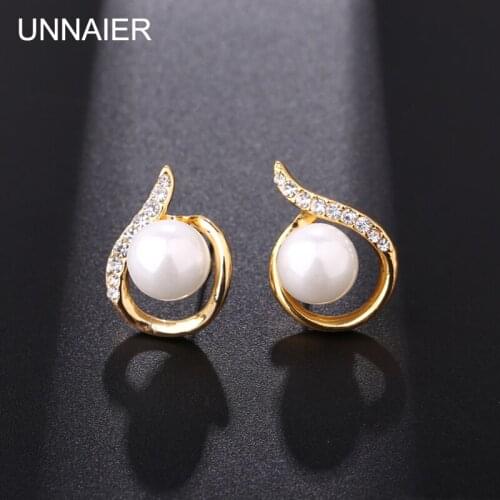 UNNAIER fashion personality arc Imitation pearls Earrings Female Rhinestone Not standard Ear jewelry