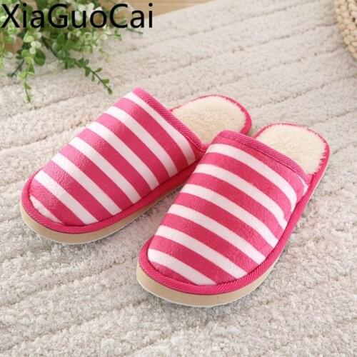 Winter Home Guest Unisex Flat Slippers Floor Suede Foam Women Winter Slippers Stripes Bottom Indoor Couple Slippers