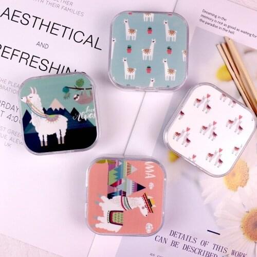 1PC Cartoon Alpaca Contact Lenses Case For Eyes Colored Lenses For Eyes Container Contact Lens Box Lens Travel Mirror Travel Kit