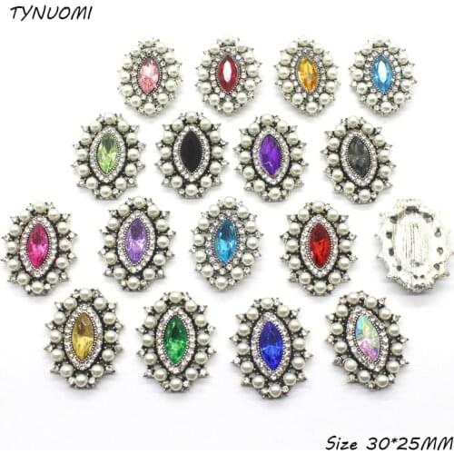 10Pcs 30*25MM Meatal Pearl Rhinestone Flat Buttons Handmade DIY Sewing Accessories for Garment, Wedding, Jewelry, etc.Decortion