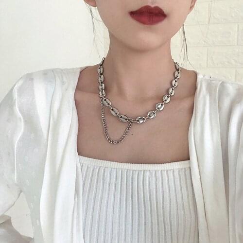 2020 Simple Handcraft Curb Chain Necklace Trendy Ins Cool Online Celebrity Choker Necklace Stainless Steel Chain Necklace