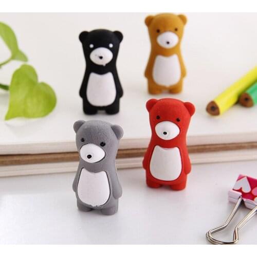 8 Pcs/set Creative Kawaii Cartoon Standing Bear Rubber Eraser Student Study Stationery School Office Supplies Gift Wholesale
