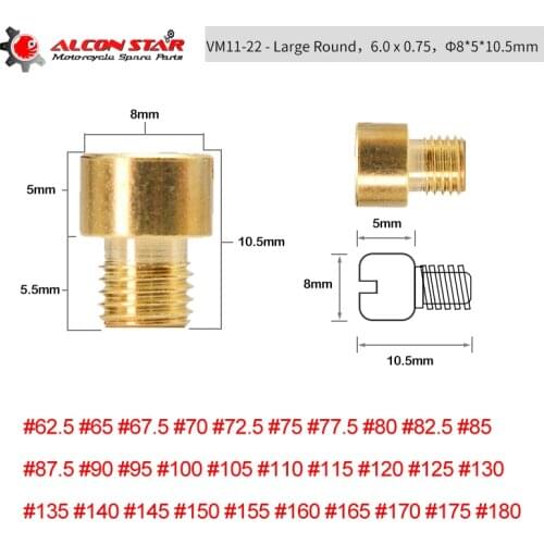 Alconstar- 10 Pcs Mikuni VM11/22 Large Round Motorcycle Carburetor Carb Main Jet Main Nozzle VM11 VM16 VM22 Size #62.5 - #180