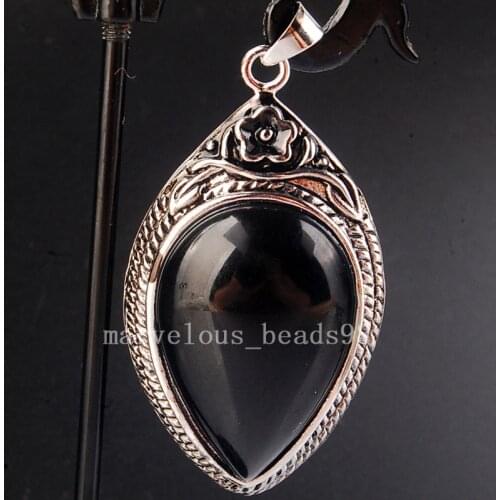Free Shipping Fashion Jewelry 27x48x10mm Beautiful Black Carnelian Teardrop Women Men Pendant Bead C4070