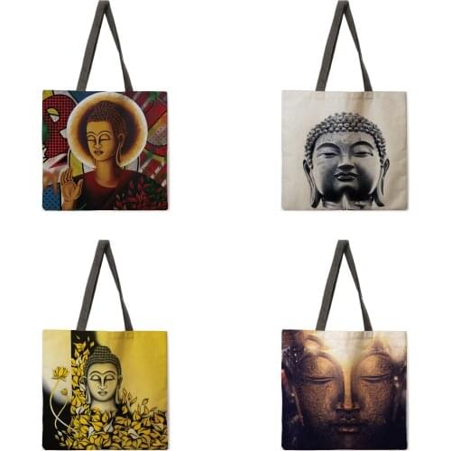 Ladies handbags Buddha head printing bags handbags ladies shoulder bags foldable shopping bags outdoor beach handbags