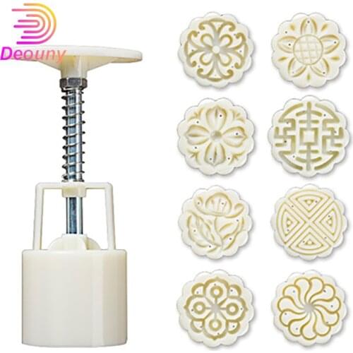 DEOUNY 5pcs Flower Mooncake Molds Set Mid Autumn Festival DIY Kitchen Bakeware Hand Pressure Fondant Cake Mould Decoration Tools