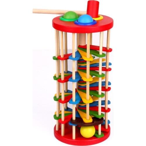 Montessori Toys Educational Wooden Toys for Children Early Learning Caterpillar Eats Roll Wood Tower with Hammer Knock