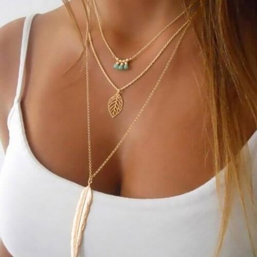 LNRRABC Fashion Simple Necklaces Leaf Long Pendant Necklaces Chain Necklace multilayer Necklaces valentines day Gifts collares