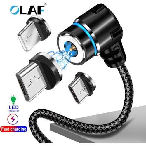 OLAF Magnetic Charging USB Cable For iPhone Micro USB Type C Mobile Phone 90 Degree L Shape Fast Charge Magnet Charger Cables