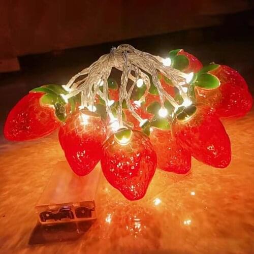 Cute Red Strawberry Fruit Light String Childrens room Decoration Lamp 10LED Lamps Lighting Shine Energy Saving INS Night Lights