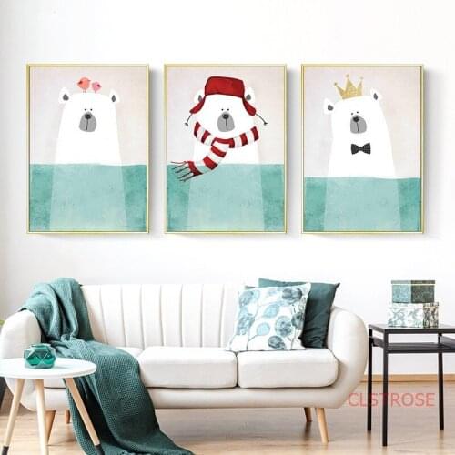 Cute Beer Print Kid Posters and Prints Cartoon Canvas Painting Nursery Mint Green Wall Art Pictures for Children Room Decoration