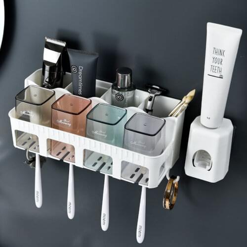 Bathroom Cup Holder Punch-free Wall Hanging Cup Toothbrush Tumbler Holders Storage Features Bathroom Hardware (Rack + Cup)E1175