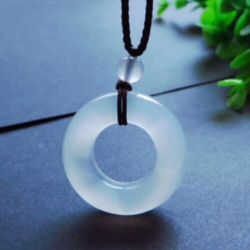 Natural agate chalcedony safety buckle Jade Pendant Men and Women Jewellery Fine White Ice chalcedony safety Pendant