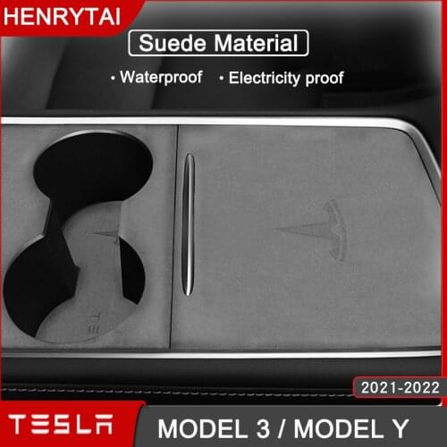 Model Y New Central Control Suede Stickers For Tesla Model 3 2021 Car Interior With Standard Modeling Accessories Model Three