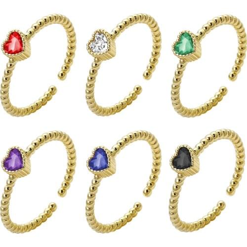 Charm Simple Multicolor Cubic Zirconia Pave Adjustable Rings For Women Statement Heart CZ Finger Rings Jewelry