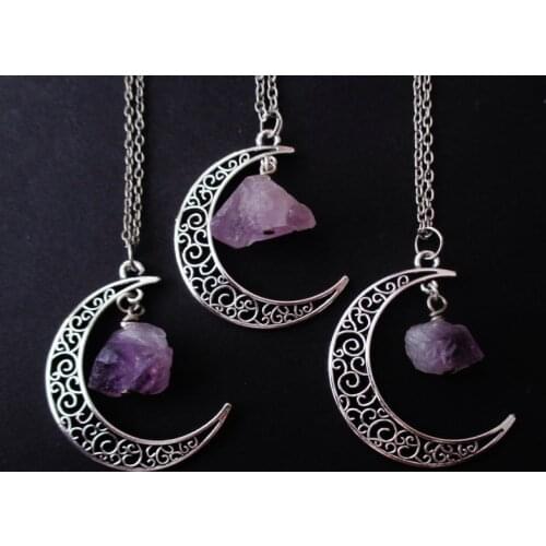 Amethyst Moon Necklace / Crescent Necklace / Raw Amethyst Necklace / Crystal Necklace