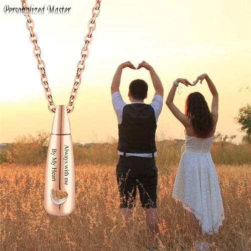Personalized Master Customized Stainless Steel Teardrop Heart Pendant Urn Ashes Necklace for Cremation Memorial Keepsakes