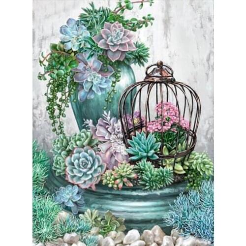 Full drill 5d Diy Diamond Painting Green flowers Meaty plant 3D Embroidery Cross Stitch Mosaic Christmas home decoration TY768