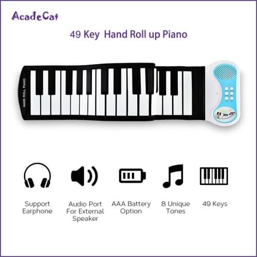 Professional 49 Keys Silicon Flexible Hand Roll Up Piano Portable Electronic Keyboard Musical Instrument Gift for Children