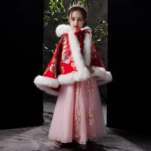 Floral Printed Red Flower Girls Winter Short Coat Kids Cute Wedding Faux Fur Bolero Girls Party Warm Cloak Cape Outerwear Shawls