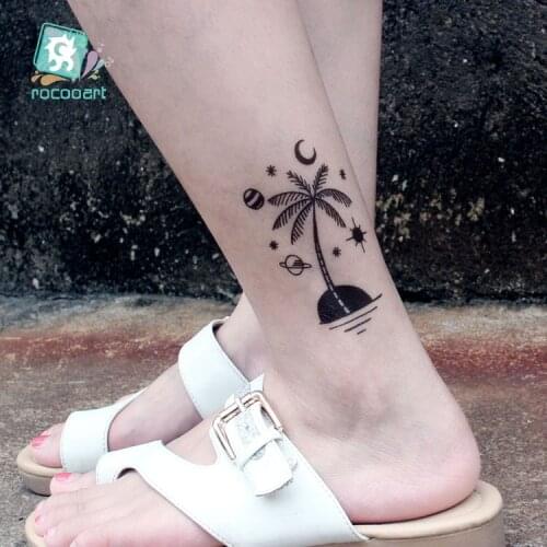 HC Body Art Black White Drawing Little Element Universe, Moon, earth, deadwood ,Water Transfer Temporary Fake Tattoos Sticker