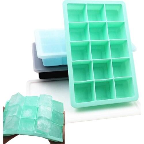 15 Grids Silicone Square Shape Form Ice Cube Mold Tray Fruit Popsicle Ice Cream Maker for Wine Kitchen Bar Drinking Accessories