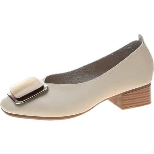 Single Shoes Womens Thick With The 2019 New Spring Tide Shallow Square Head Retro Womens Wild Peas Grandma Shoes